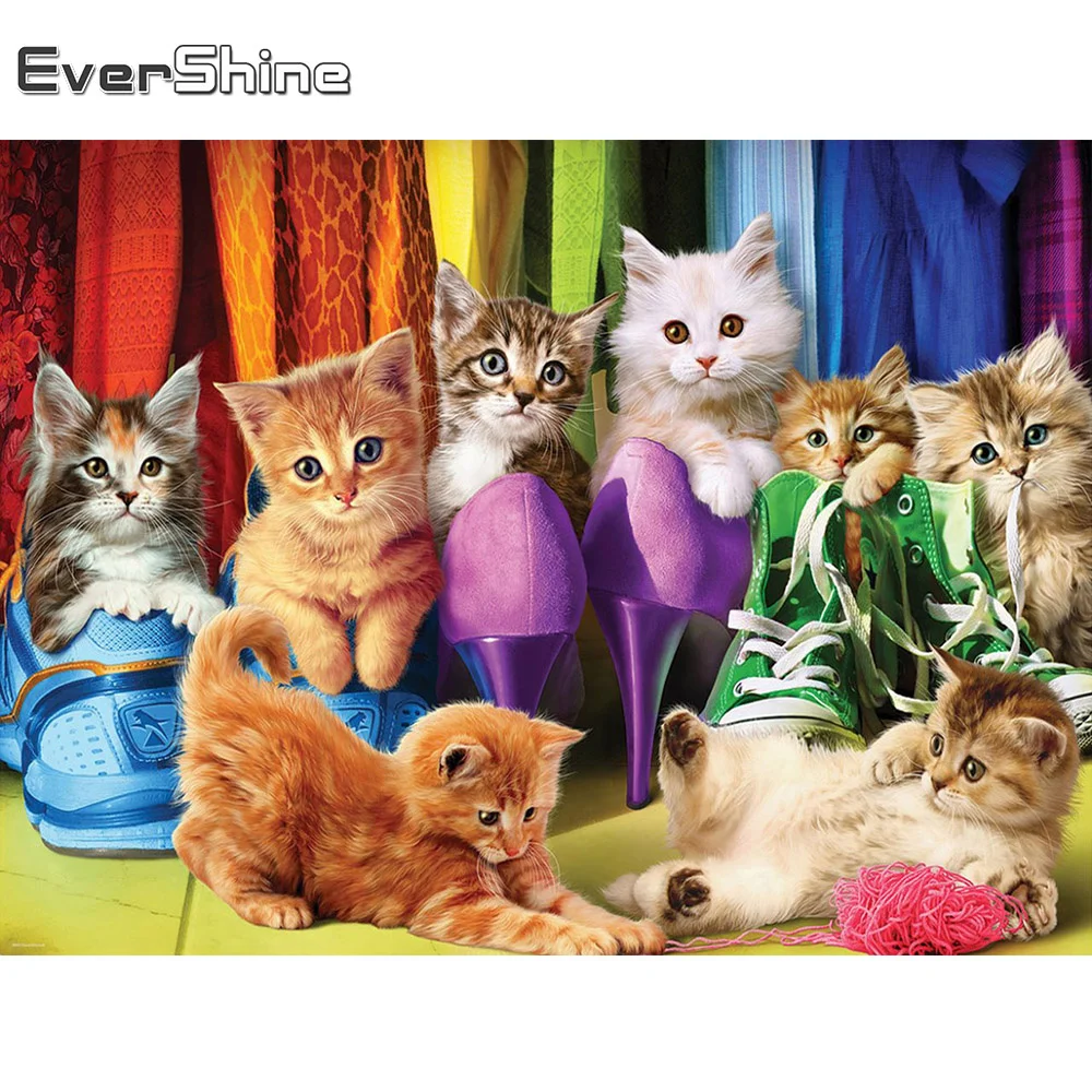 Evershine 5D DIY Diamond Embroidery Cat Craft Kit Diamond Painting Animal Rhinestone Picture Wall Decoration
