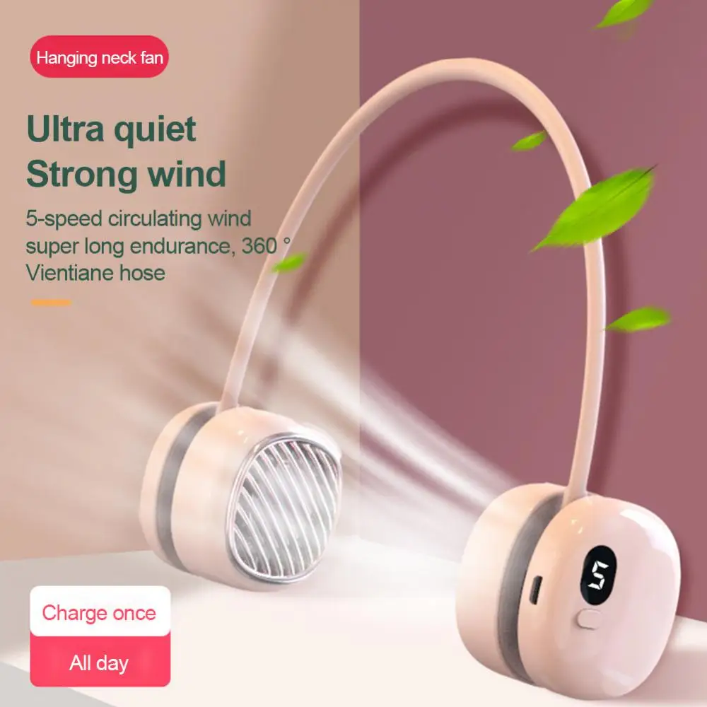 

Leafless Hanging Neck Fans Large Capacity Horizontal Fiber Design Free Hands Low Noise Mute Usb Charging Hanging Neck Cooling