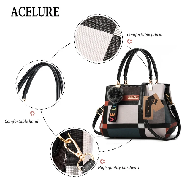 ACELURE New Casual Plaid Shoulder Bag Fashion Stitching Wild Messenger Brand Female Totes Crossbody Bags Women Leather Handbags 3