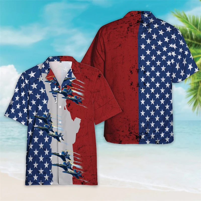 4th Of July Shirts For Men Clothes USA Flag Lapel Blouse Patriotic