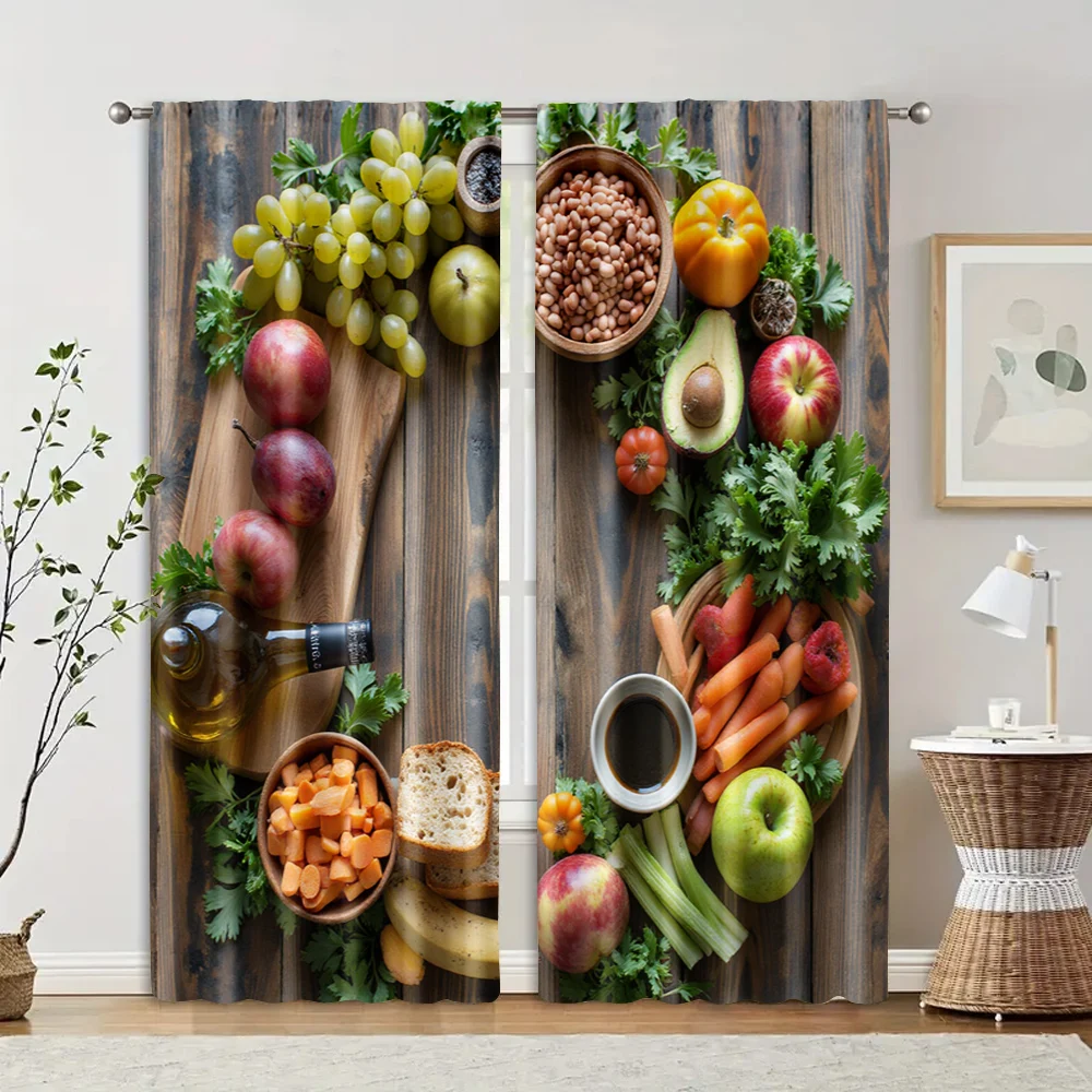 2pcs, Popular Curtains 2D print Vibrant Fruits & Veggies Versatile Fabric (without rod) Stuff Clearance Use for Bedroom & 2