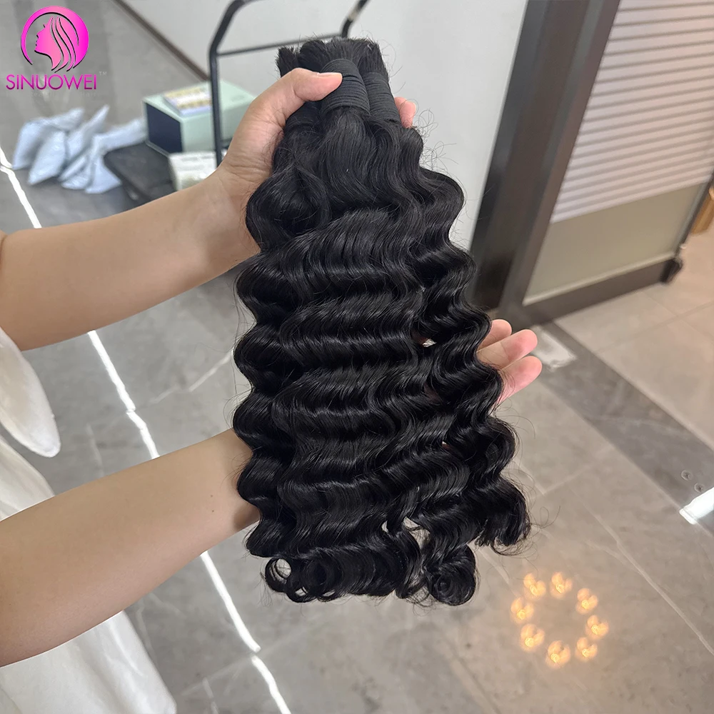 Human Braiding Hair 3 Bundles Deep Wave Bulk Human Hair For Braiding Extension Natural Color No Weft Deep Curly Braiding Hair 5