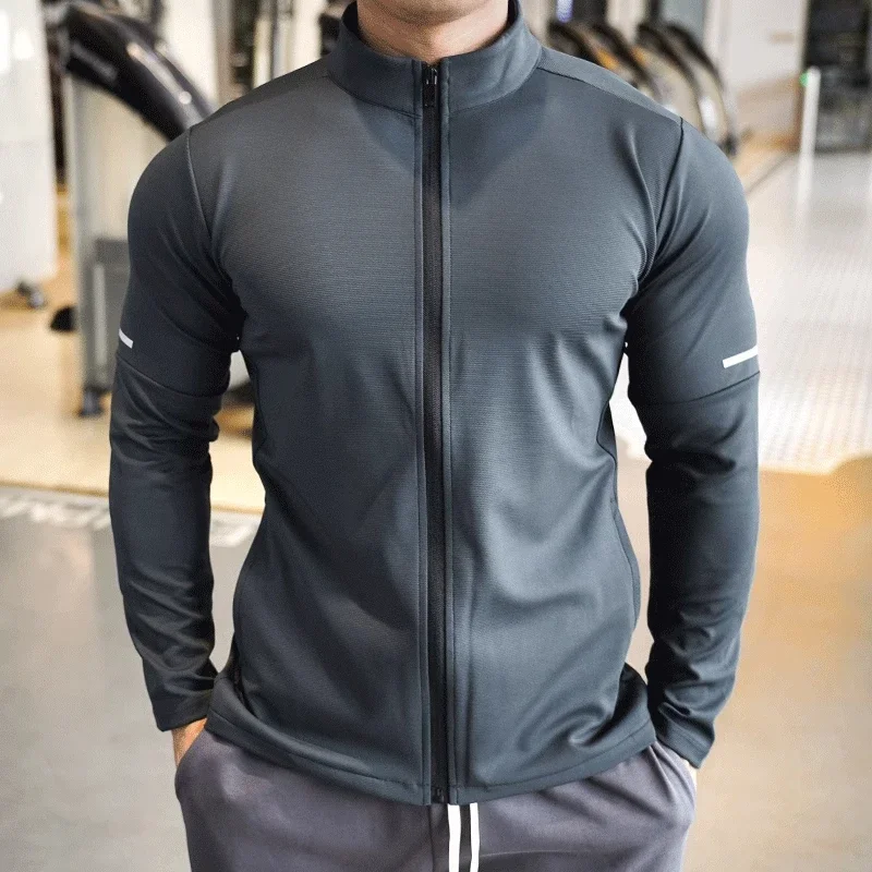 Sports Jacket Men's Sports Fitness Casual Tops Long Sleeve Stand Up Collar Solid Colour Jacket Jogging Workout Sweatshirt Zip Long Sleeve