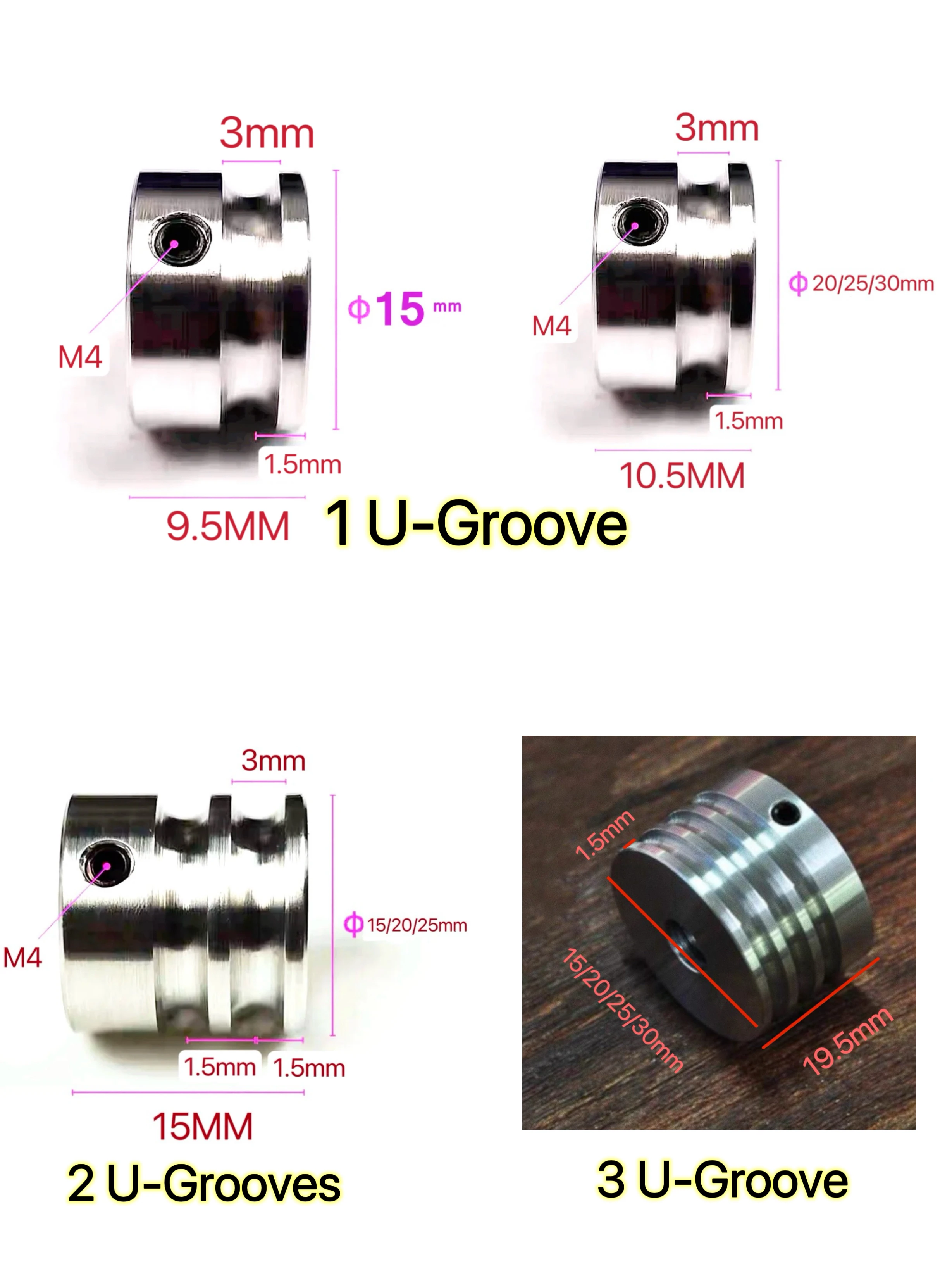 Belt Pulley 3MM U-groove Round Belt Pulley DIY Precision Machining Motor Pulley 3U 1/2/3 Grooves 2-15mm Hole Diameter