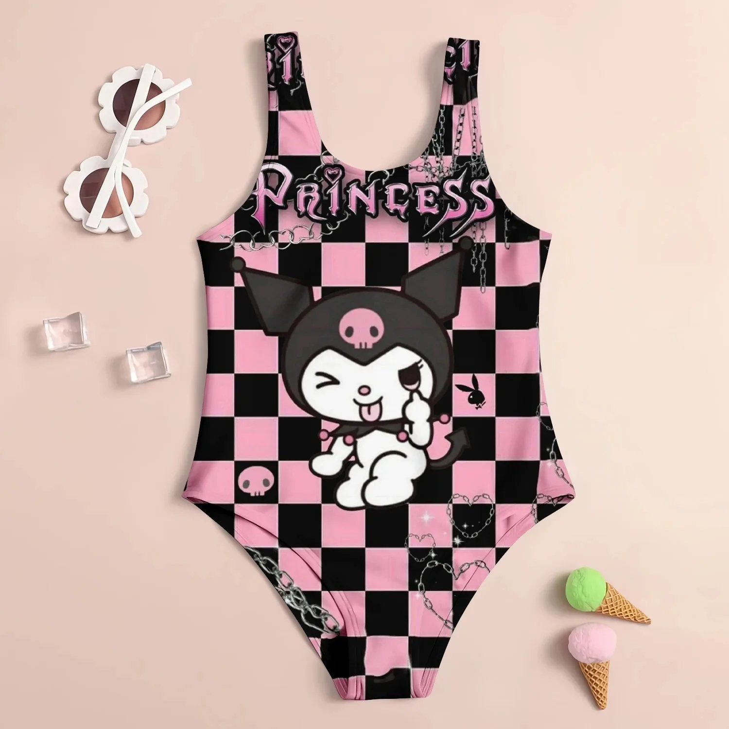 Summer New 3d Printed One-Piece Swimsuit Cute Kuromi Women's Adult Sleeveless Swimsuit Girls Fashion Breathable Swimsuit Miniso 3