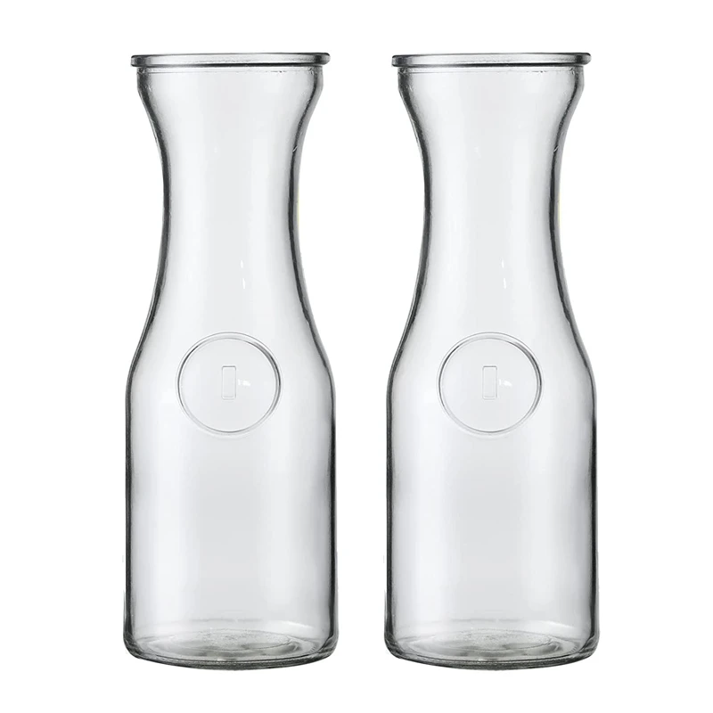 

2 Pack Glass Carafes With Acrylic Lids, 35 Oz Water Pitcher Juice Container For Brunch, Mimosa Bar, Beverage, Iced Tea