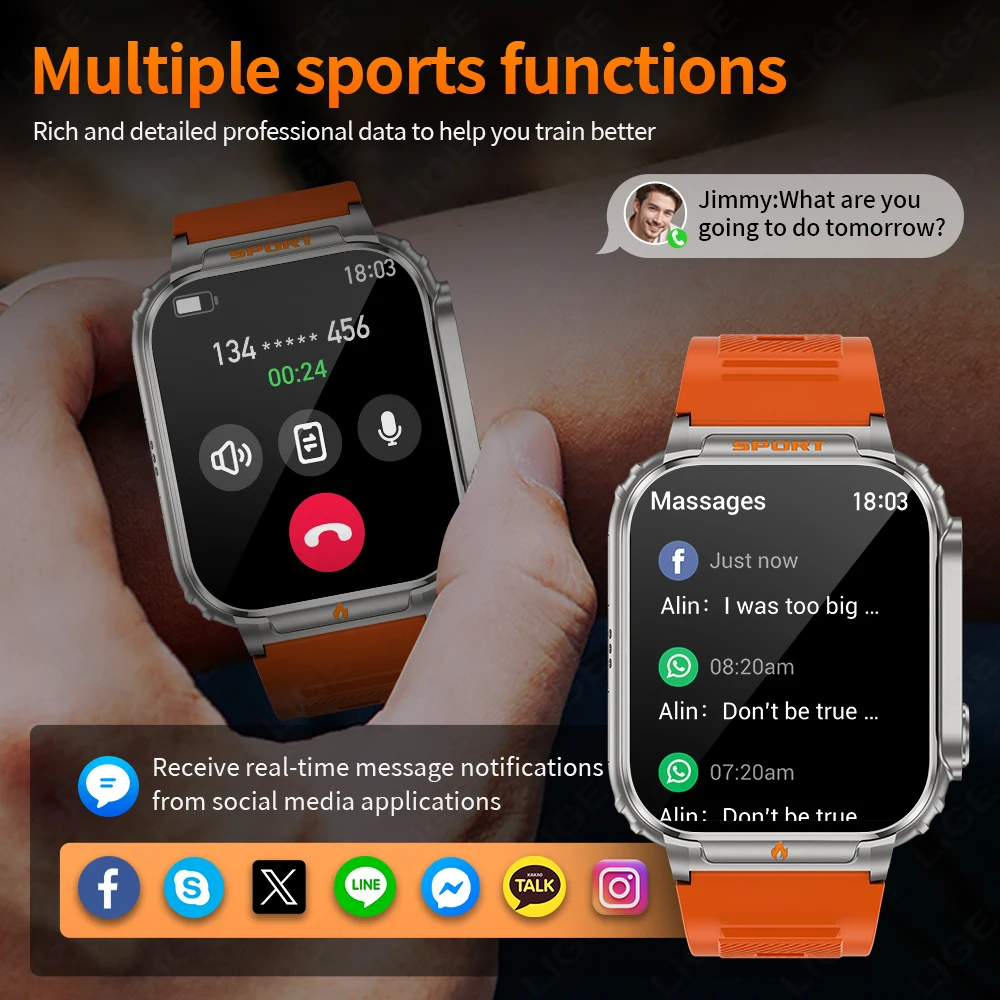 LIGE Men Smart Watch with Electronic Lighter Full Touch Screen Bluetooth Call Watch 500mah Waterproof Alarm Clock Smartwatch Man