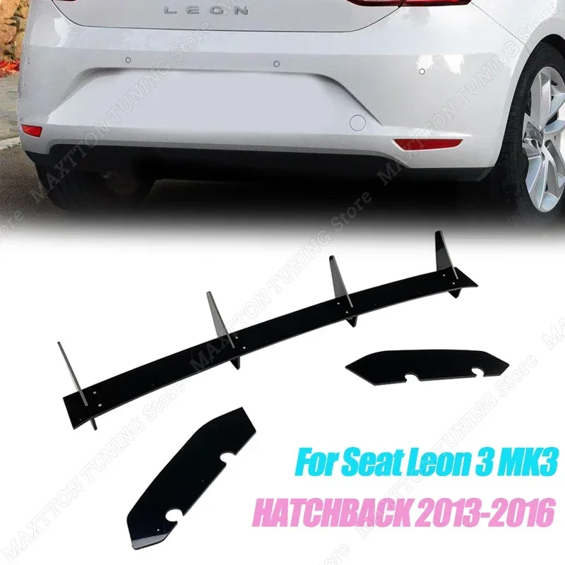 

Black 4 Fins Car Rear Bumper Diffuser Flag Spoiler Splitter for Seat Leon 3 MK3 HATCHBACK 2013-2016 ABS Plastic Accessories