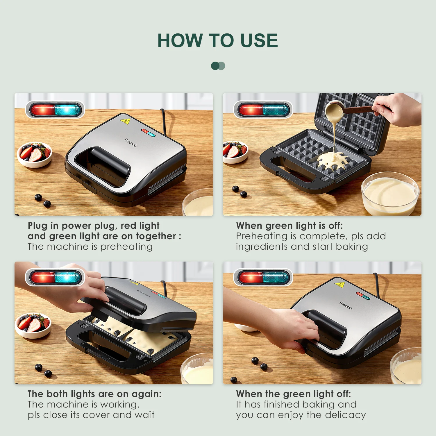 3-in-1 Waffle, Grill & Sandwich Maker, Panini Press Grill and Waffle Iron Set with Removable Non-Stick Plates 5