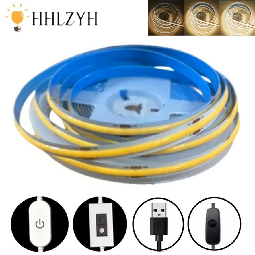 5V LED COB Light Strip 3M 4M 5M USB Touch Linear Dimming Flexible Diode Tape Indoor Lighting TV Mirror Backlight Room Decor