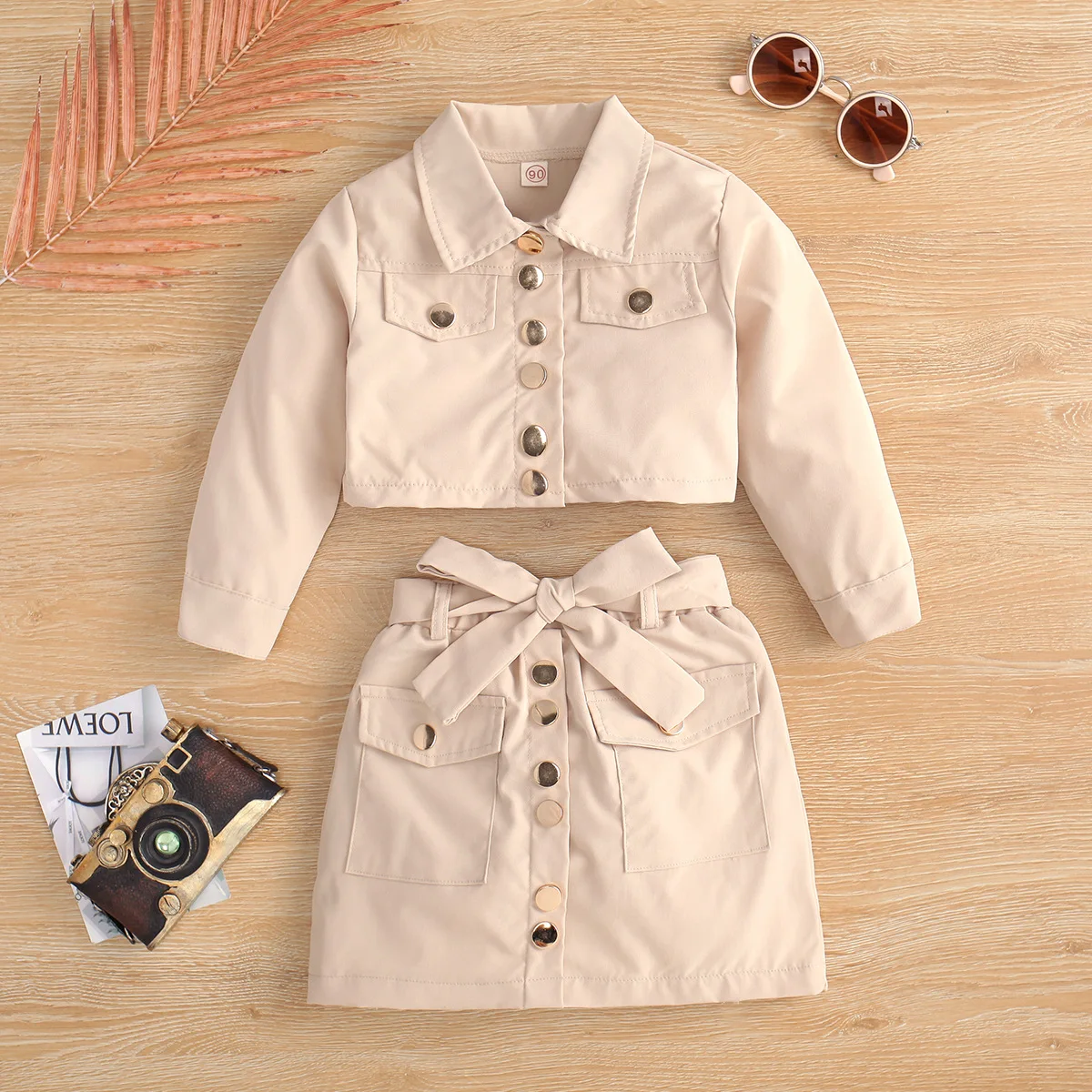 

Girls Long Sleeve Shirts Top & Belt Skirt Set Kids Clothes Children Spring and Autumn Suit
