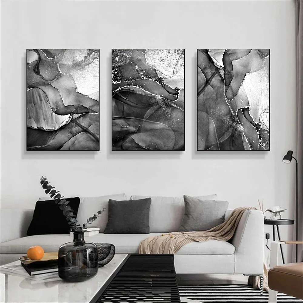 Modern Gray Black and White Marble Canvas Painting Wall Art Print Abstract Posters And Prints Nordic Wall Pictures Bedroom Decor