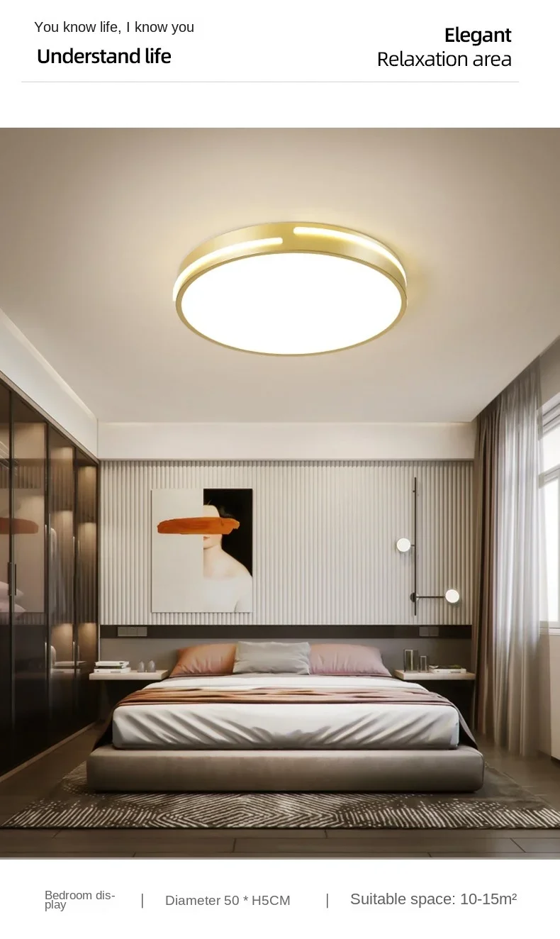 Description Picture 4 of itemNordic Simple Bedroom Lamp Living Room Study Lamp Round Gold Led Ceiling Lamp Dining Room Ceiling Pendant lights Indoor Lighting
