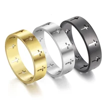 2022 Fashion New Cross Ring Men Women Width 6&8mm Vintage Hollow Stainless Steel Finger Ring For Men Women Party Jewelry Gift