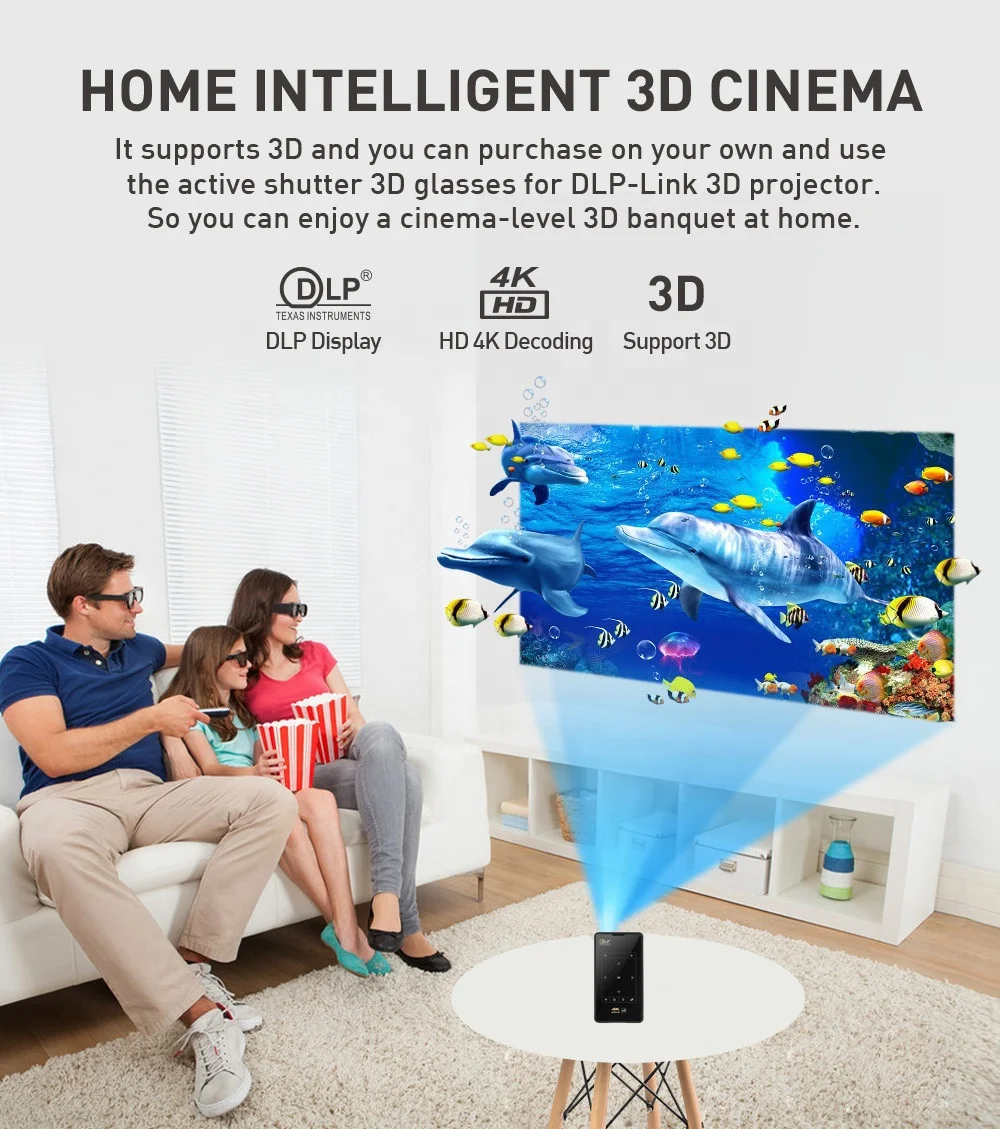 휴대폰용 스마트 휴대용 미니 프로젝터, 4K 3D DLP 풀 HD 모바일 영화 홈 LED 프로젝터, 포타플릭스 인터랙티브 안드로이드 비디오