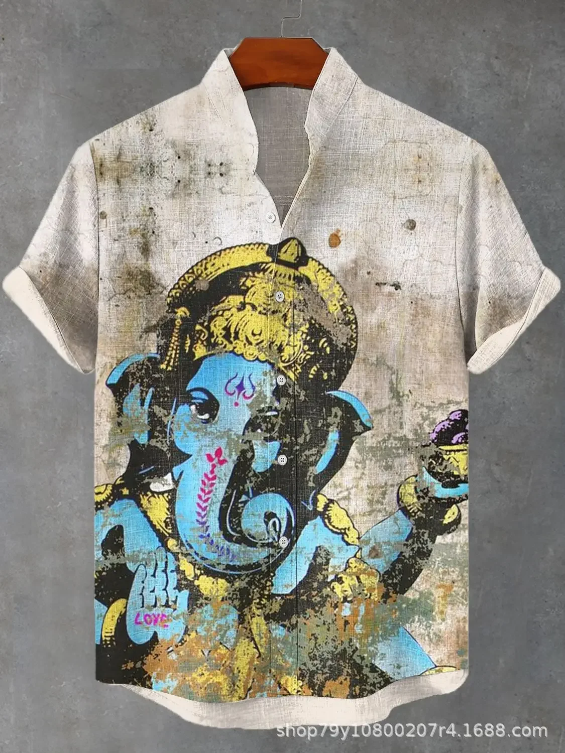 

2024 Cross Border Hawaiian Shirt Elephant God Print Shirt European Size Beach Foreign Trade Exclusive Men's Plus Size Shirts