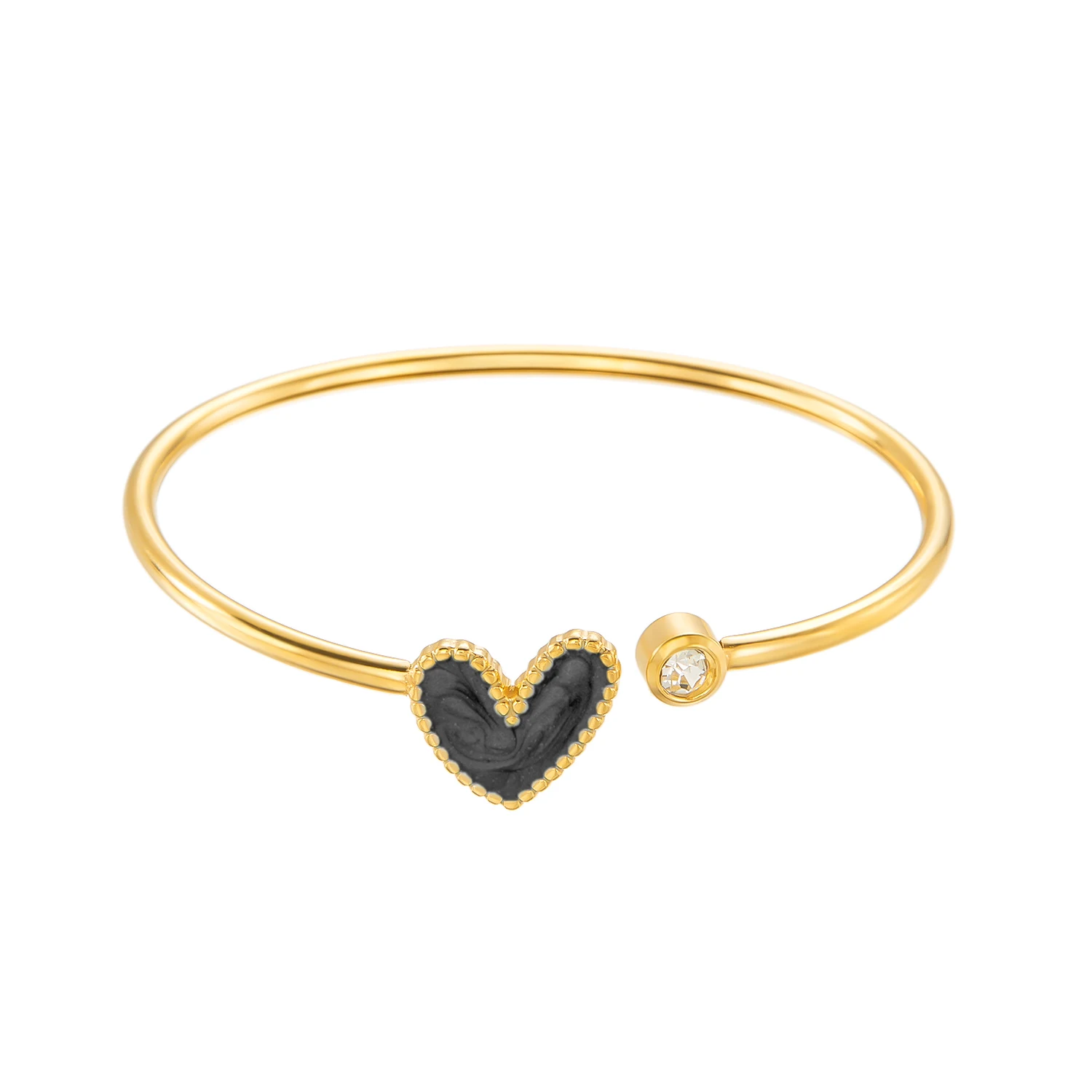Zarter offener Armreif mit Tropföl-Herz für Damen, mit Strasssteinen eingelegt, Edelstahl, romantisches Armband, Schmuckzubehör – Detail 11