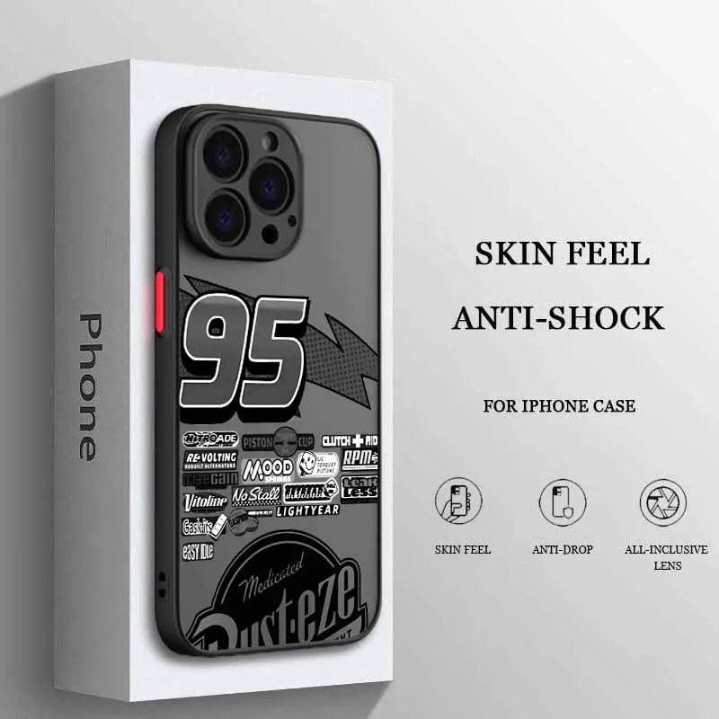 Frosted Translucent Soft Phone Case Featuring L-Lightning M-McQueen Design