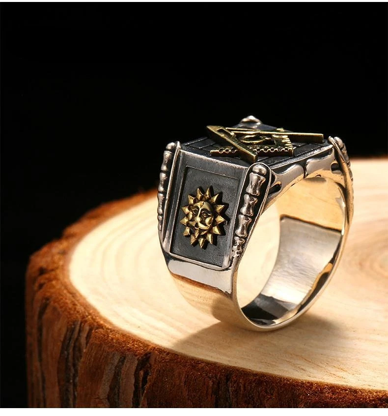 New 2023 Vintage Fashion Masonic Ring Unisex Hip-hop Punk Sun Ring Banquet Jewelry Accessories Gift