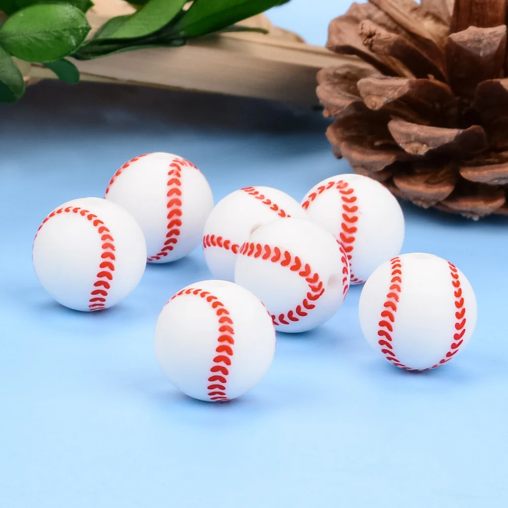 

LOFCA 20pcs/Lot 15mm Baseball Silicone Beads BPA Free Teeth Necklace Baby Teeth Chew Chain Food Grade Beads