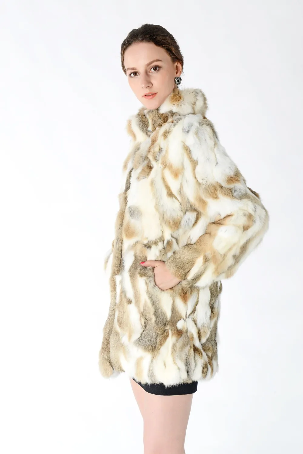 New Arrival Full Pelt Real Rabbit Fur Coat Women Nature Fur Jacket Female Fashion Factory good quality Fur Overcoat NZ147