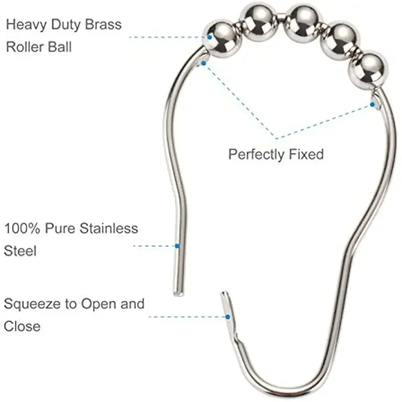 12 Pcs Rust-Proof Stainless Steel Shower Curtain Hooks for Bathroom Rods