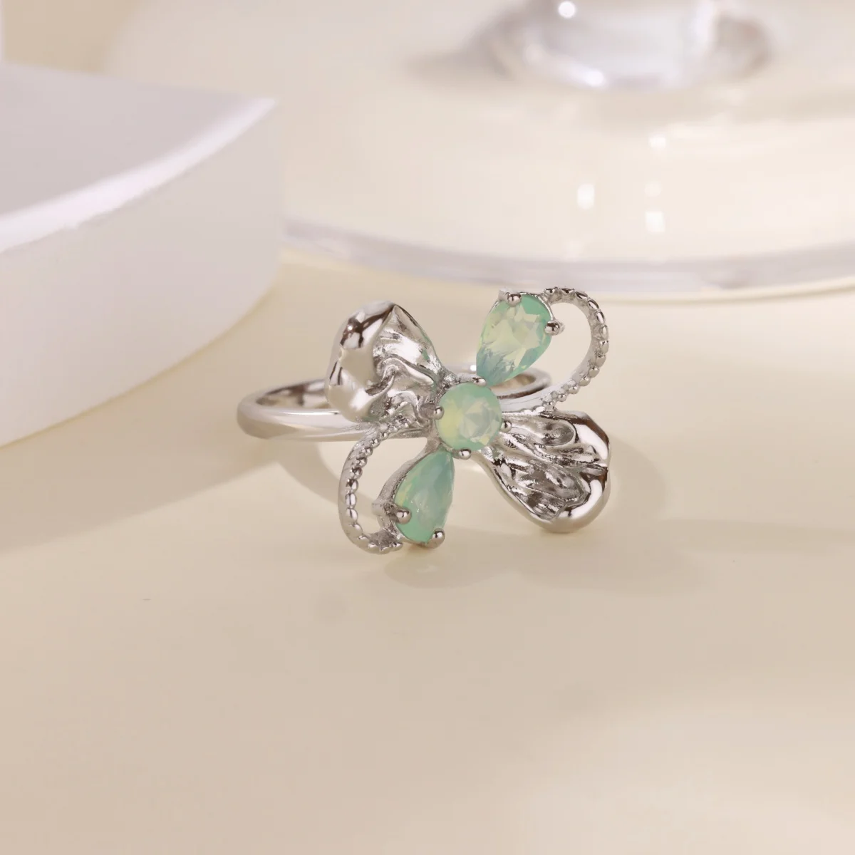 Stone Rings Stainless Steel Gold Adjustable Women