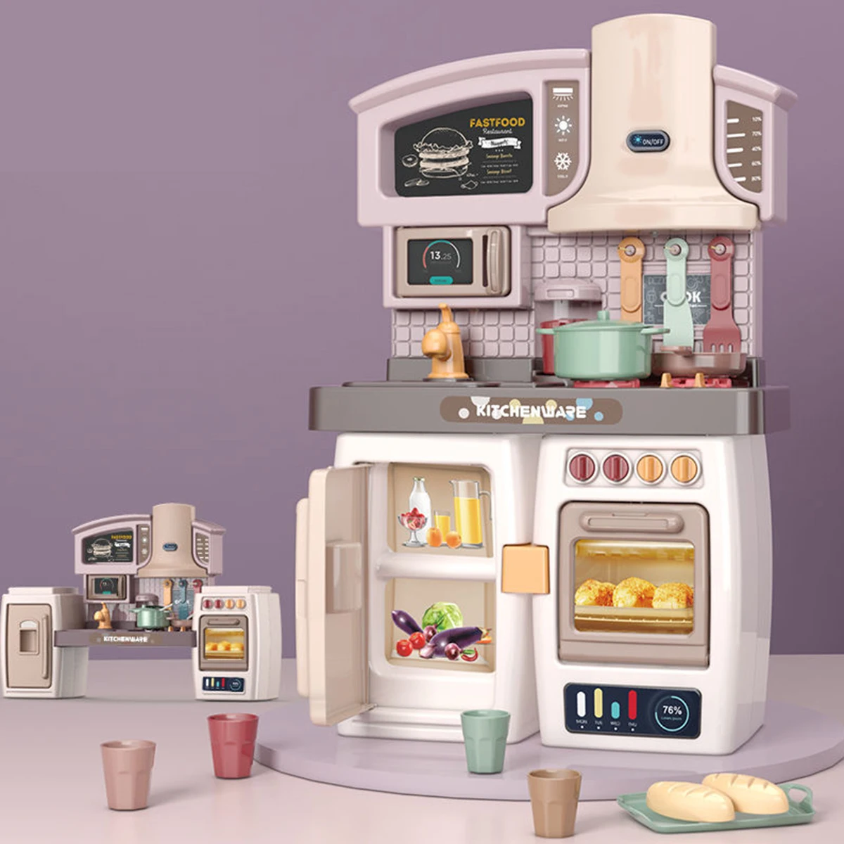 thumbnail image 1 of 2in1 Mini Kitchen Toy Cooking Accessories Counter Set With Light Music Miniature Furniture Dollhouse Girls Kitchen Toy Gift, 1 of 5