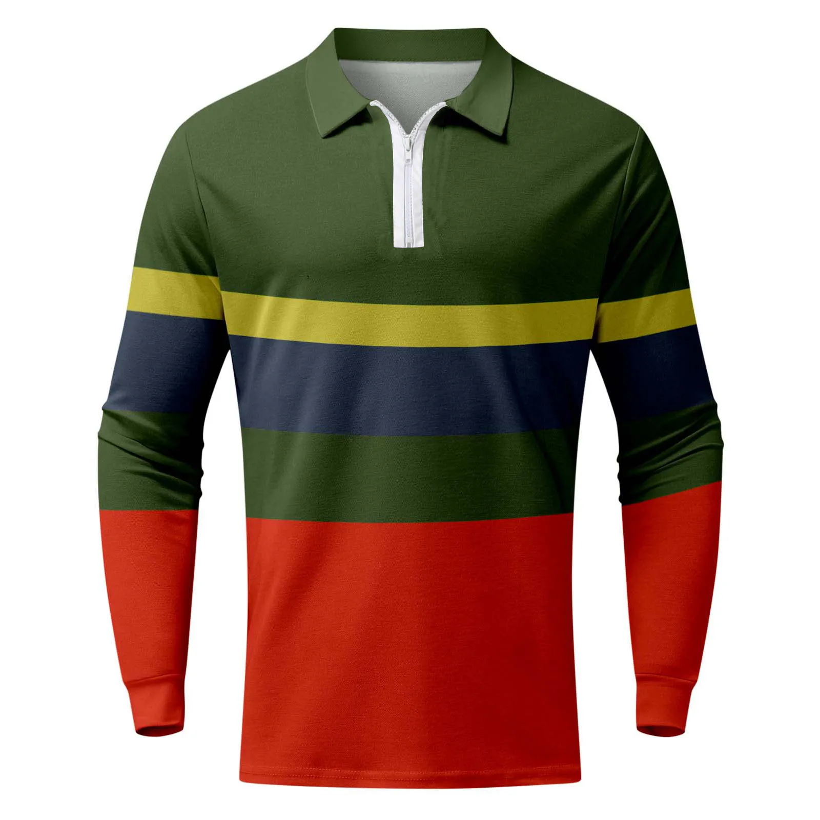 Autumn and Winter Fashion Casual Men's T-shirt Business Social Lapel  Long-sleeved Three-color Stitching Polo Shirt.