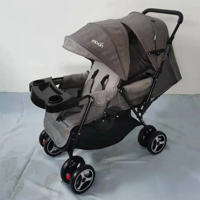 Extra-Wide Double Baby Pushchair Detachable Bassinet Shock-Absorbing Wheels Breathable Canopy for Twins Comfortable Riding