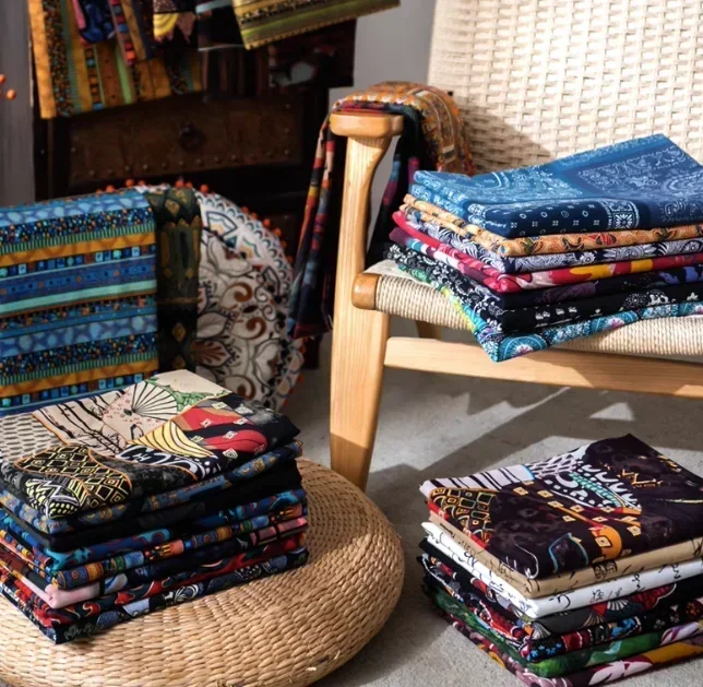 Bohemian Ethnic Printed Cotton Linen Fabric for Tablecloth Costume Dresses Sewing