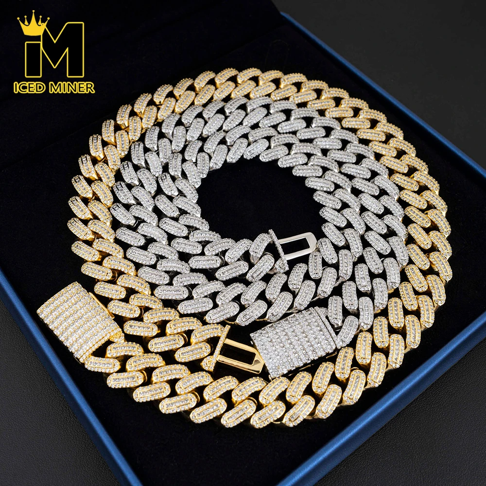 

18mm Baguettes Chain Iced Out Cuban Link Chain Necklaces For Men Women Bling Zircon Goth Hip Hop Jewelry Free Shipping