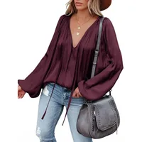 Plus Size Fashion Long Sleeve V Neck Office Casual Shirt Women Elegant Simple Loose Blouse Ladies Pleated Solid Color Top - Image 5