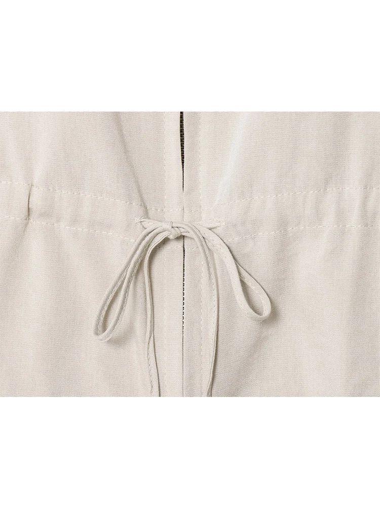 TFMLN  Women Casual Pant Suit Solid Turn-Down Collar Sleeveless Lace-Up Zipper Tank Top Elastic Waist Straight Pant Chic Outfits