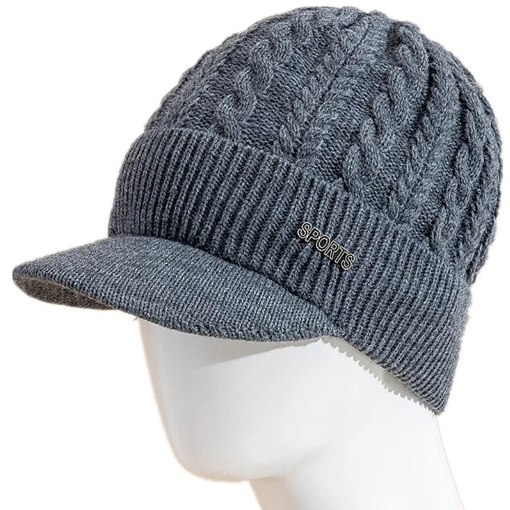 New Style Fashion Winter Warm Hat With Brim Thermal Beanie Hat Thicken Winter Hats For Men&Women Outdoor Knitted Hat