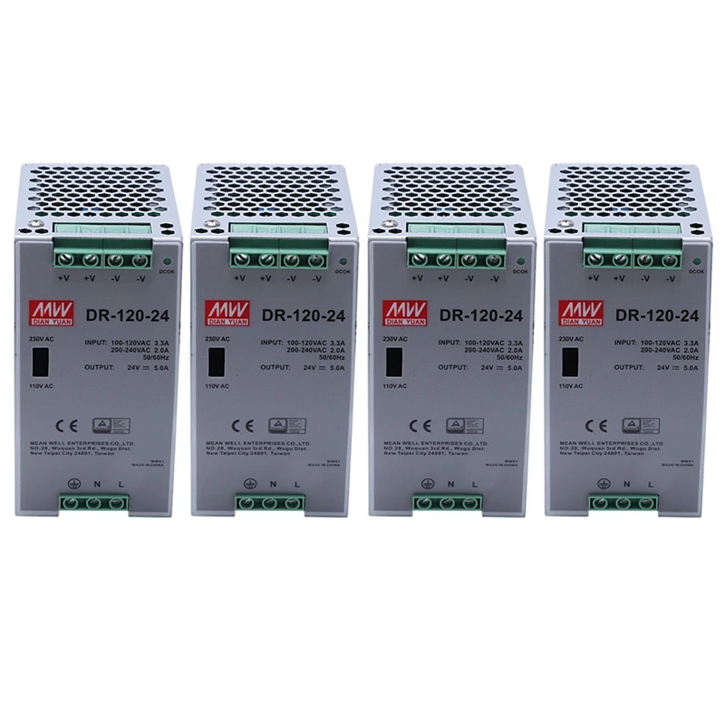 

4X DR-120-24 120W Industrial Grade Rail Power Supply 24V5A Switching Power Supply Rail Mounting Switching Power Supply