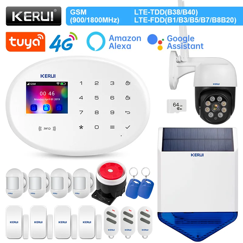

KERUI W204 Жилая Сигнализация 4G GSM WIFI датчик движения датчик двери окна умный жизнь Alexa RFID тег Солнечная Сирена