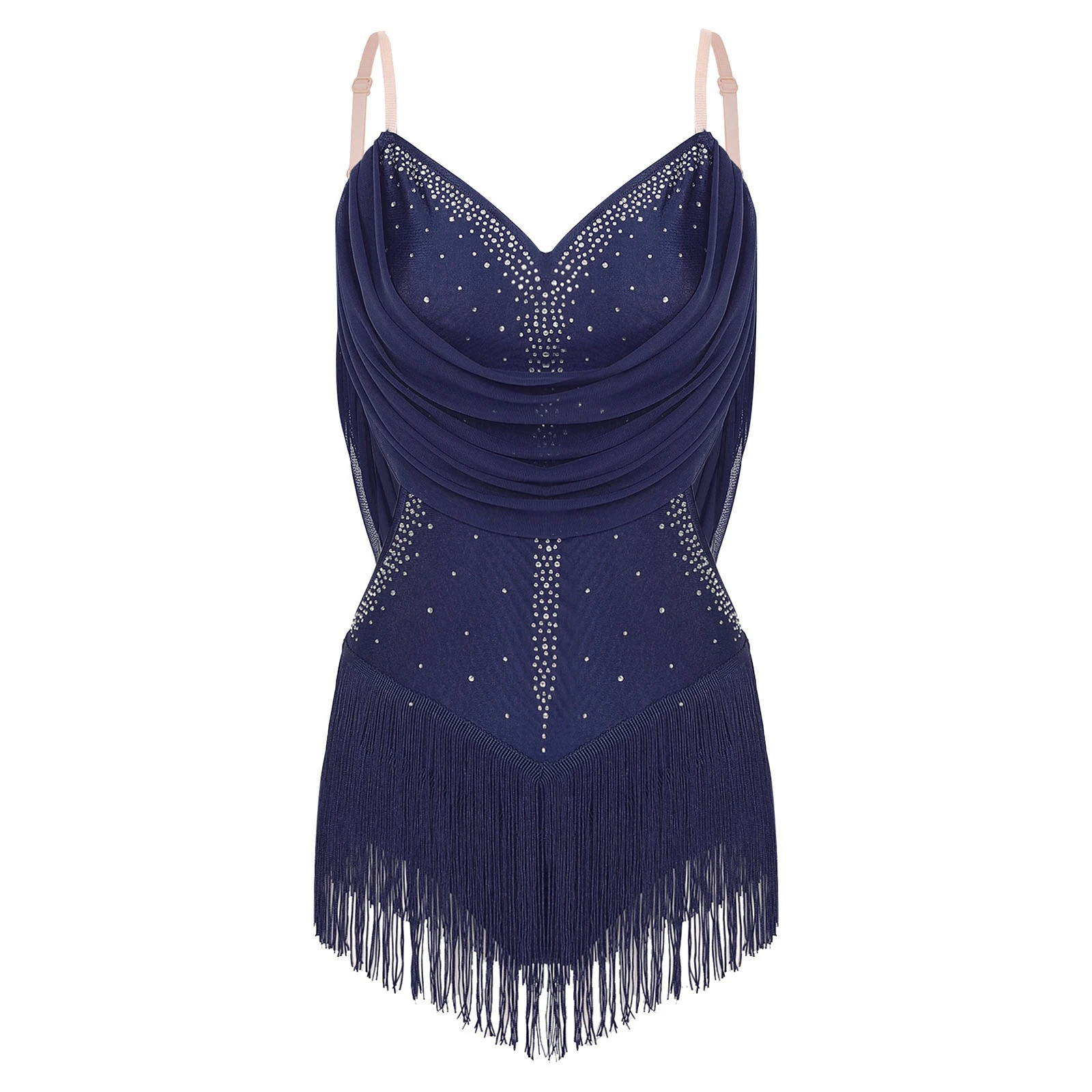 Glänzende Strasssteine für Damen, Gymnastik, künstlerisches Eiskunstlauf-Tanzkostüm, Quasten, verziertes Trikot, lateinamerikanisches Tanz-Bodysuit-Kleid – Detail 28