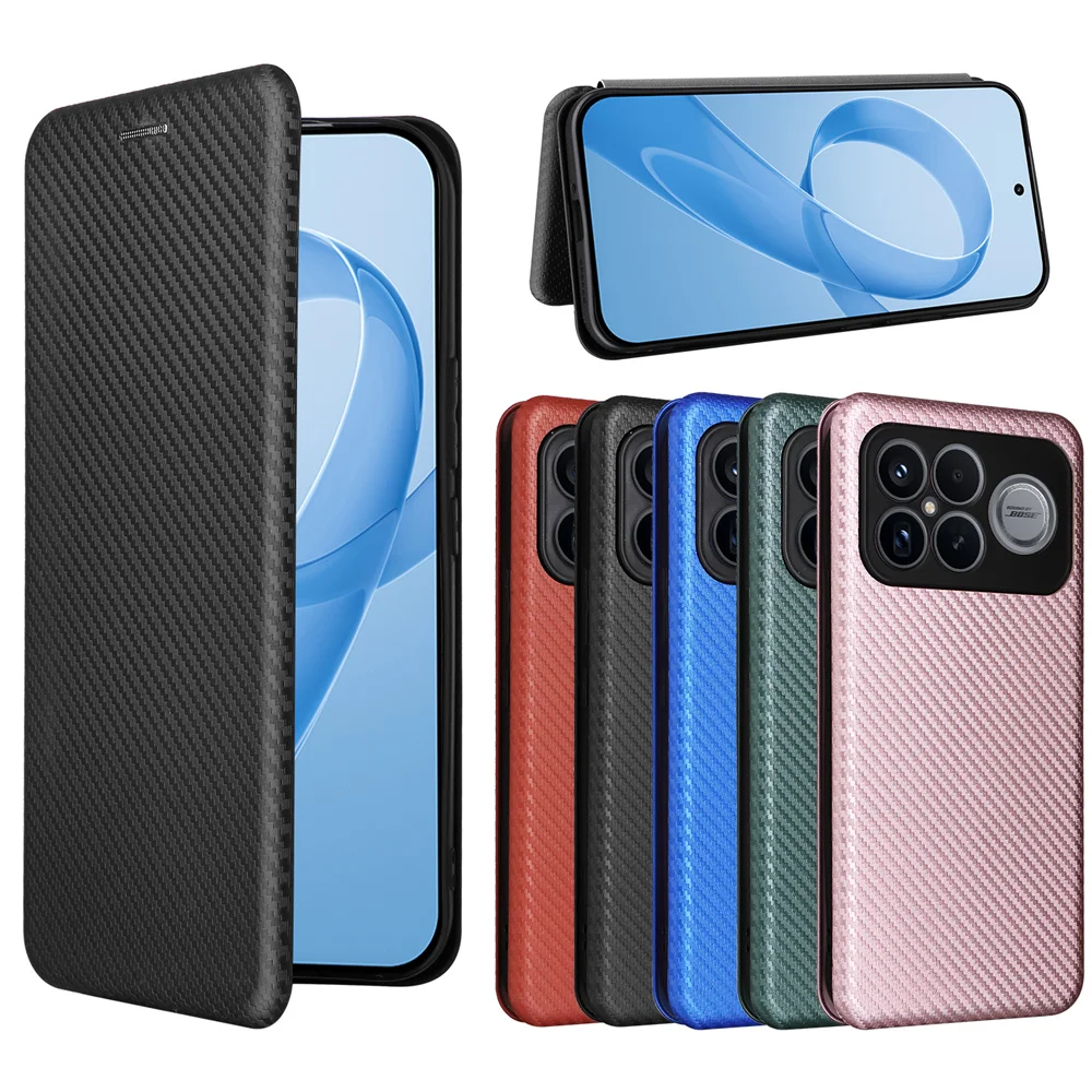 Magnetic Flip Phone Case with Carbon Fiber Pattern and Card Slot