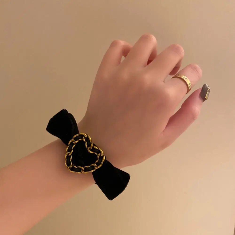 

Heart Bow Hair Rope Elegant Hair Scrunchies Ponytail Holder Pearl Hair Tie Rubber Band High Elastic Retro Hair Tie
