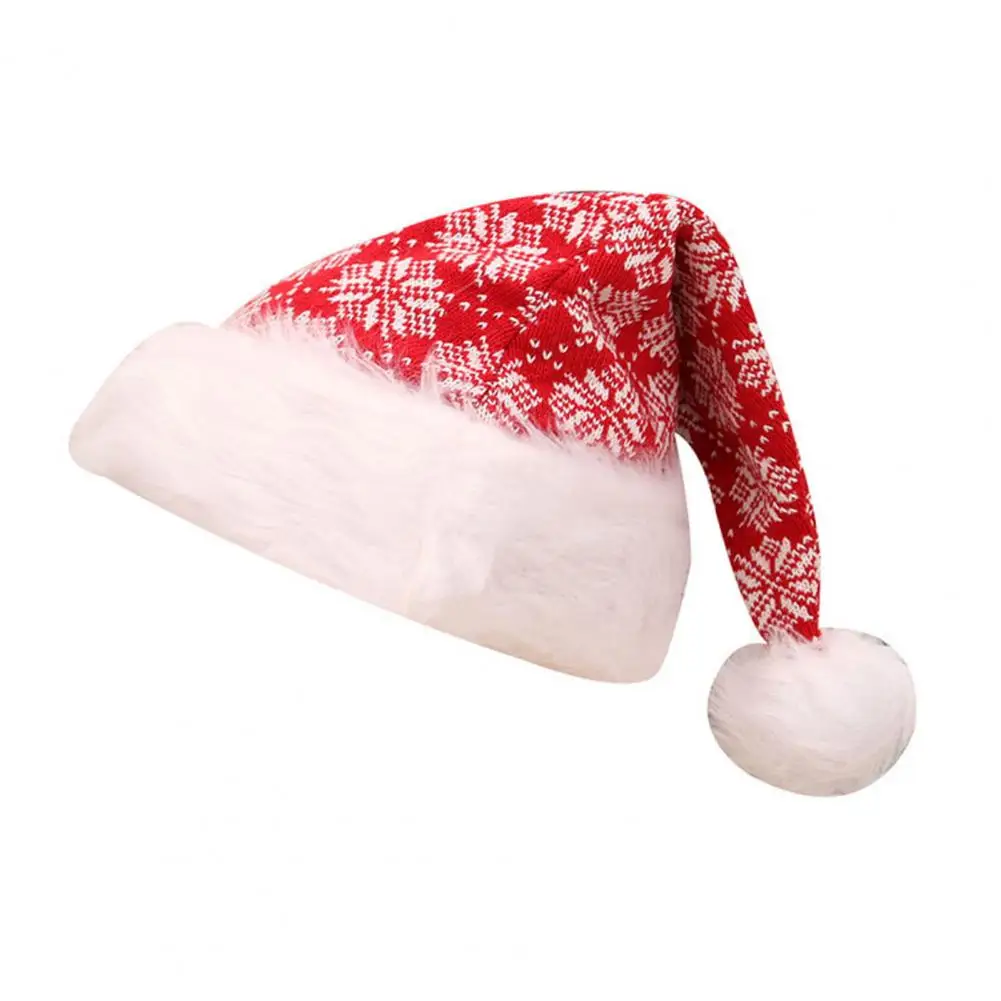 

Fluffy Edge Christmas Hat Cozy Winter Headwear Festive Knit Santa Hat with Plush Ball Decor Elastic Anti-slip Design for New