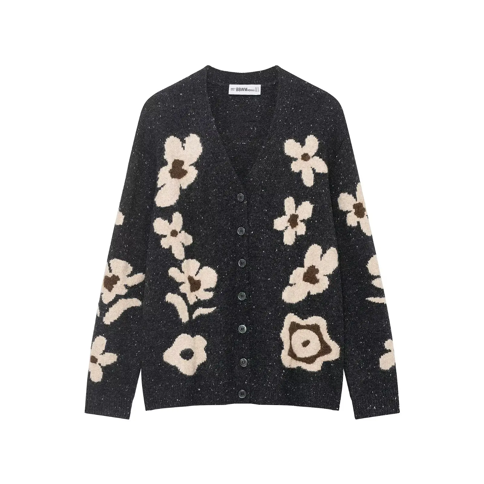 Casual Chic Women Cardigan Long Sleeve Flower Jacquard Knitting Cardigans Fashion 2025 Autumn Winter Loose Sweater Coat