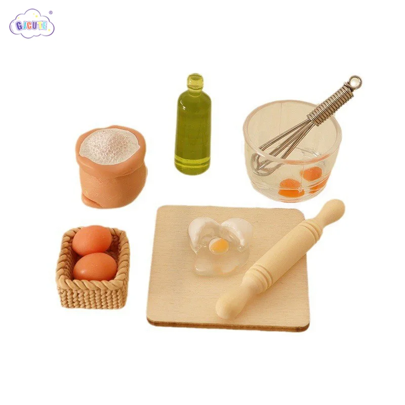 

Миниатюрный домик для кукольного домика в масштабе 1:12, измельчитель яиц, разделочная доска, Скалка, сумка для муки, кухонная модель, декоративная игрушка