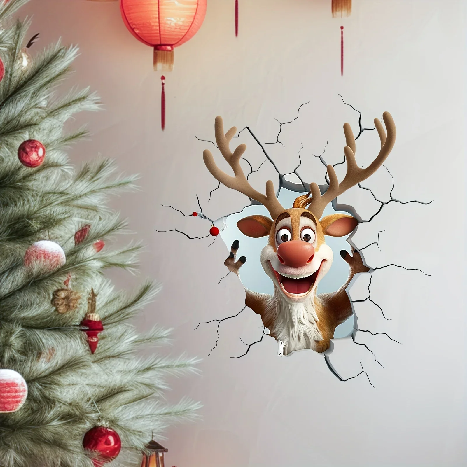 3D Reindeer Wall Decal - Removable Vinyl Christmas Decor