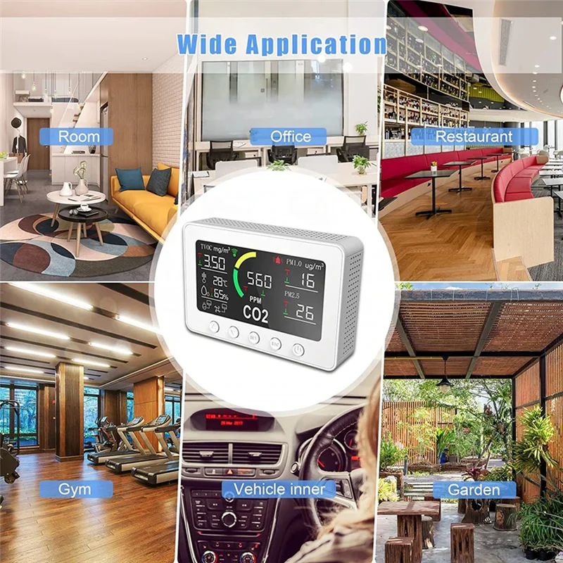 

Tuya WiFi Co2 Sensor 6 in 1 Smart Air Quality Sensor Temperature Humidity Detector Color Screen Display US Plug