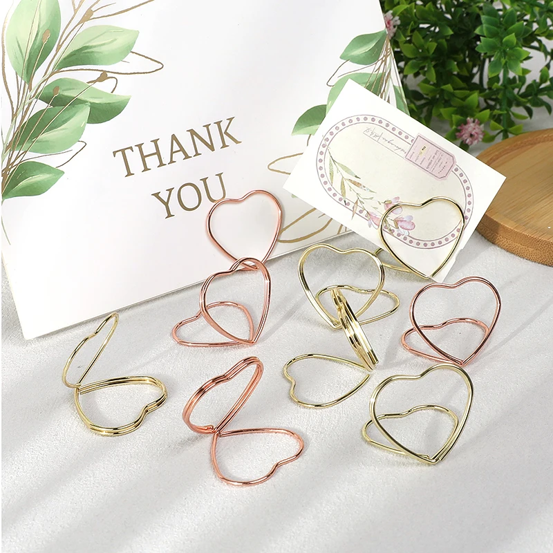 10/15pcs Metal Love Heart Card Holders Rose Golden Table Number stand Place Card Photo Message Clip Wedding Party Table Decor