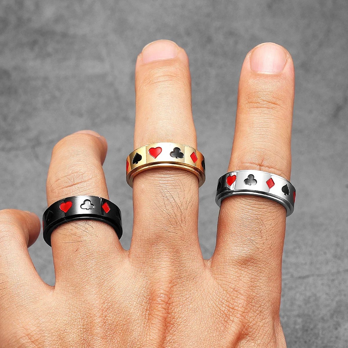 Lucky Poker Fidget Spinner Men Rings Stainless Steel Punk Luxury New In Women Jewelry Fashion Accessories Gift Wholesale 2