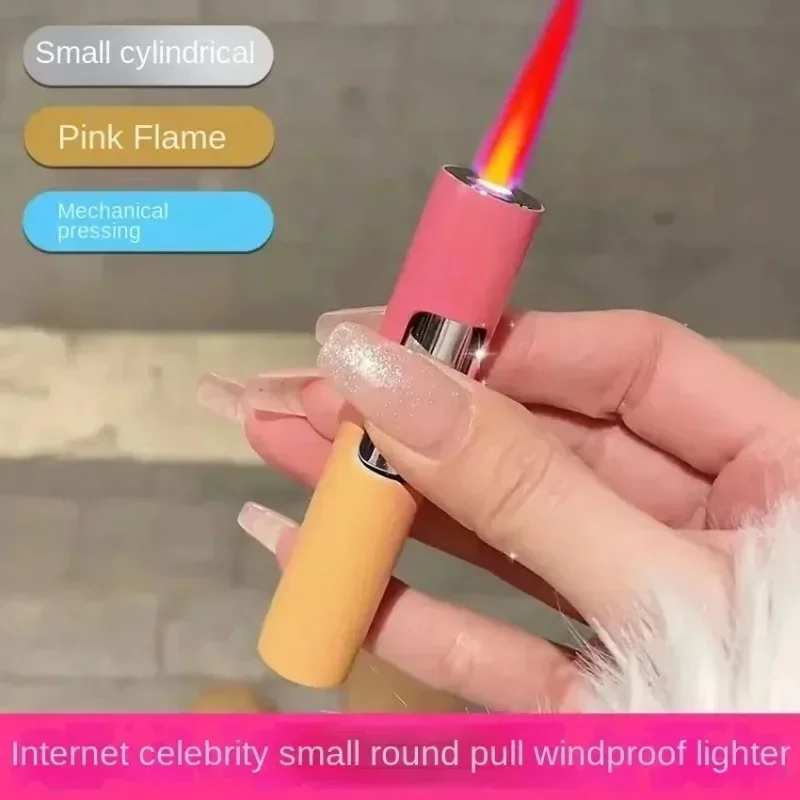 

Gradually compact and portable press inflator lighter, direct charging pink flame mesh red popular cigarette lighter