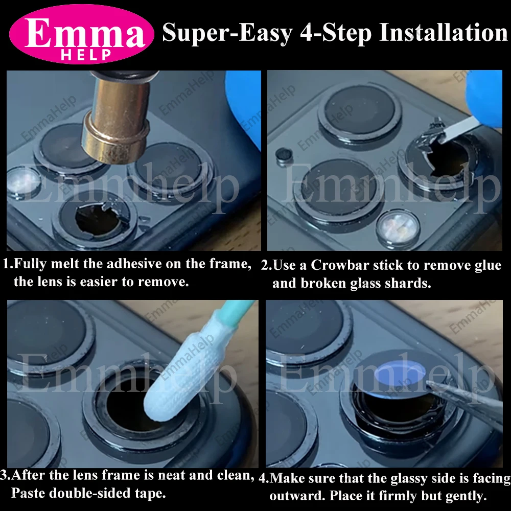 Camera Lens Cover Phone Camera Lens EmmaHelp 5set Back Camera Glass Lens For iPhone 14 12 11 13 Pro Max Plus X XS XR 8 7 Rear Cover Lens Big Camera Glass 3M Sticker
