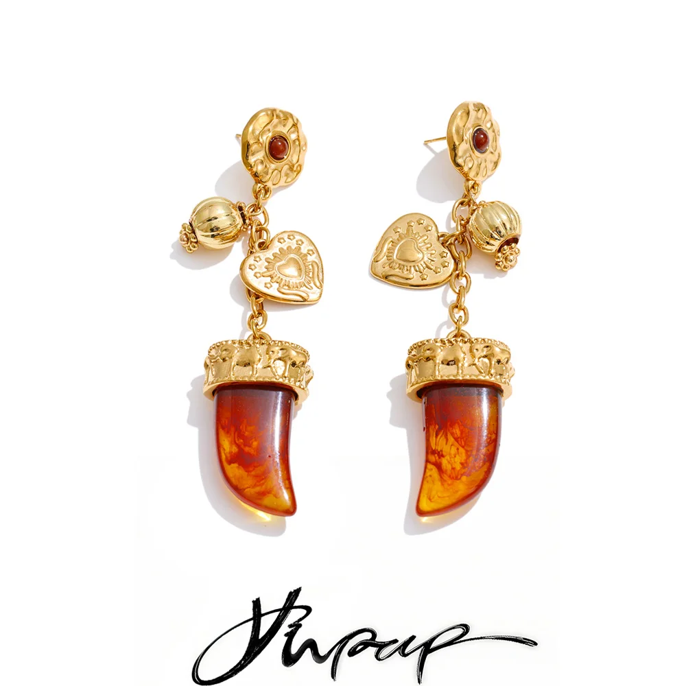 Yhpup Earrings Amber Resin